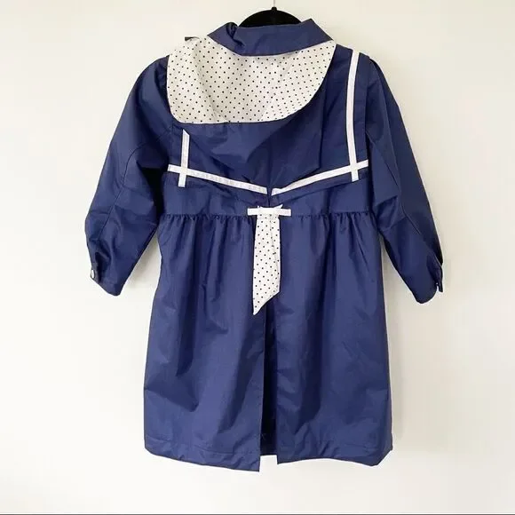Rothschild Vintage 1980s 80s Edwardian Girls Dress Coat Size Large Blue Hooded